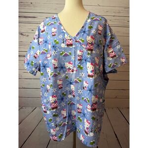 Hello Kitty Scrub Top 3X Snowman Mock Wrap Sanrio Plus Size Nursing Shirt NWT